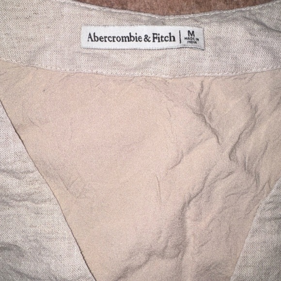 Abercrombie & Fitch Linen-Blend Tie-Front Vest oatmeal heather tan size medium - Picture 7 of 11
